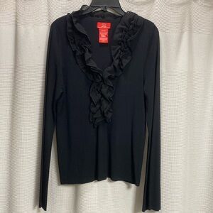 Oscar de La Renta VTG top Size XL Black v Neck ruffle w bell sleeves Evening